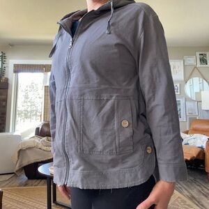 Neon Buddha Zen Grey Lightweight Cropped Sleeve Raw Hem Hooded Zip Up Jacket